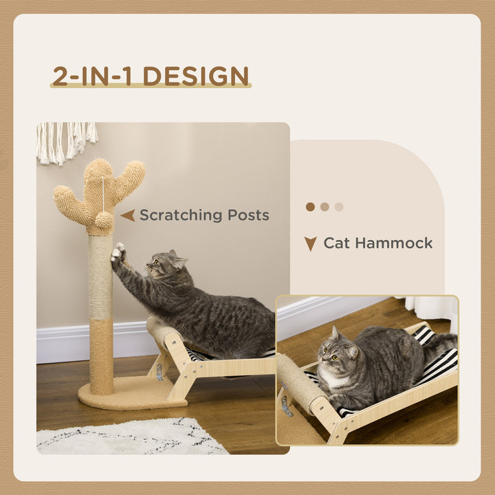 2 in 1 Cat Scratching Post with Bed, Cat Condo Tree Tower with Cactus Post, Hammock Bed for Indoor Cats and Kittens - Brown