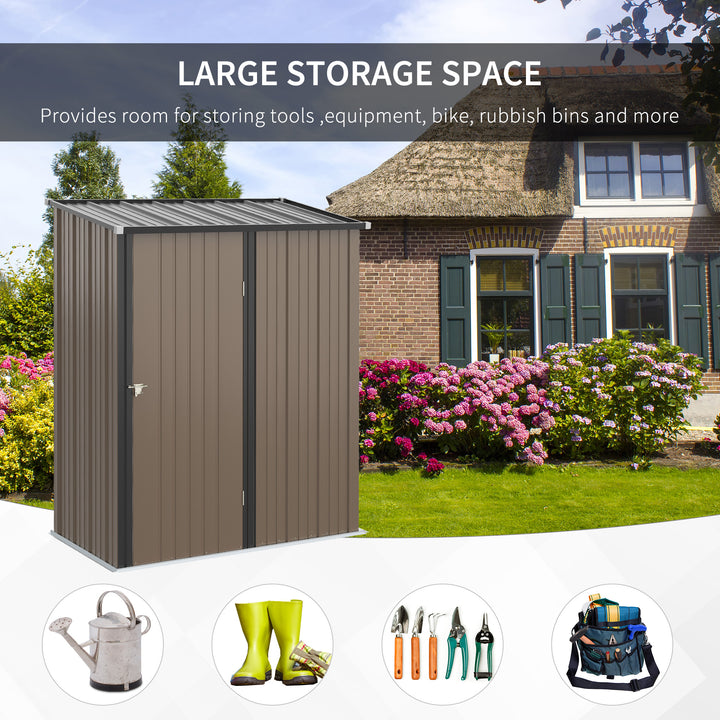 Outsunny 5 x 3 ft Metal Garden Storage Shed Patio Corrugated Steel Roofed Tool Shed with Single Lockable Door, Brown