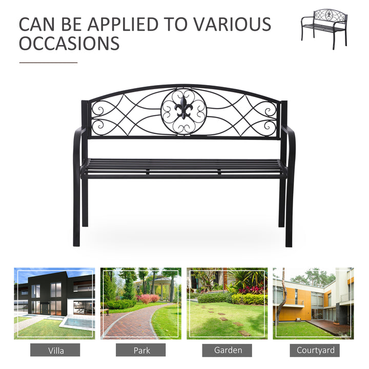 2 Seater Outdoor Patio Metal Garden Bench Yard Furniture Porch  Park Chair Loveseat Black 129L x 91H x 50W cm