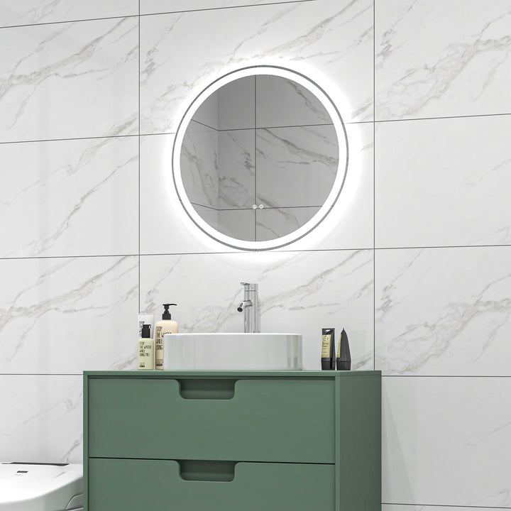 Kleankin Round Bathroom Mirror with LED Lights, 3 Temperature Colours, Defogging Film, Aluminium Frame, Hardwired, 60 x 60 cm