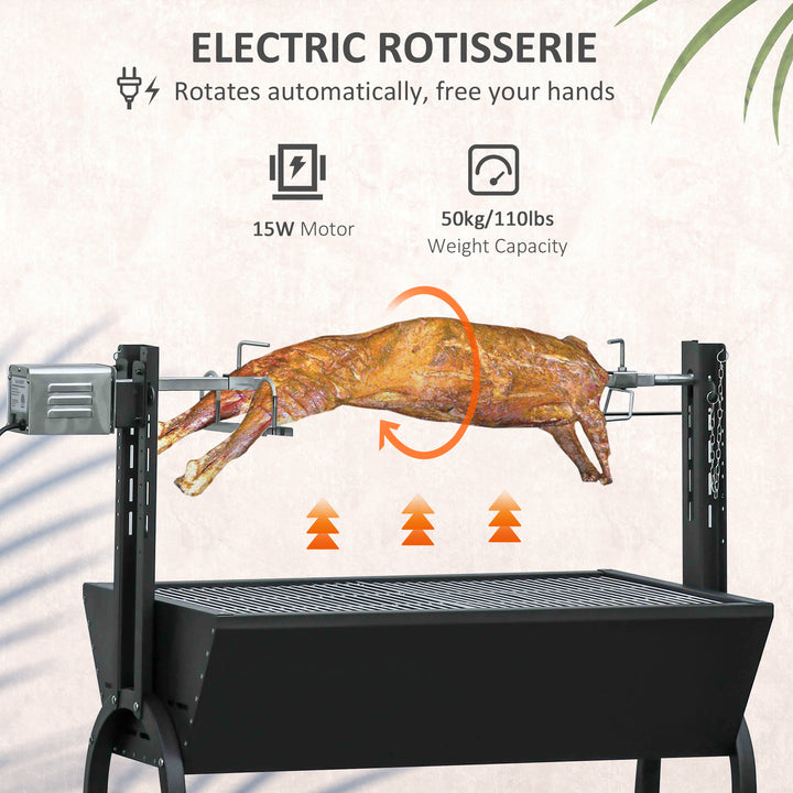 Charcoal BBQ Rotisserie Grill Roaster 50kg Bearing Electric Roast Machine Height Adjustable Automatic Lamb Hog Spit Roaster with Wheels
