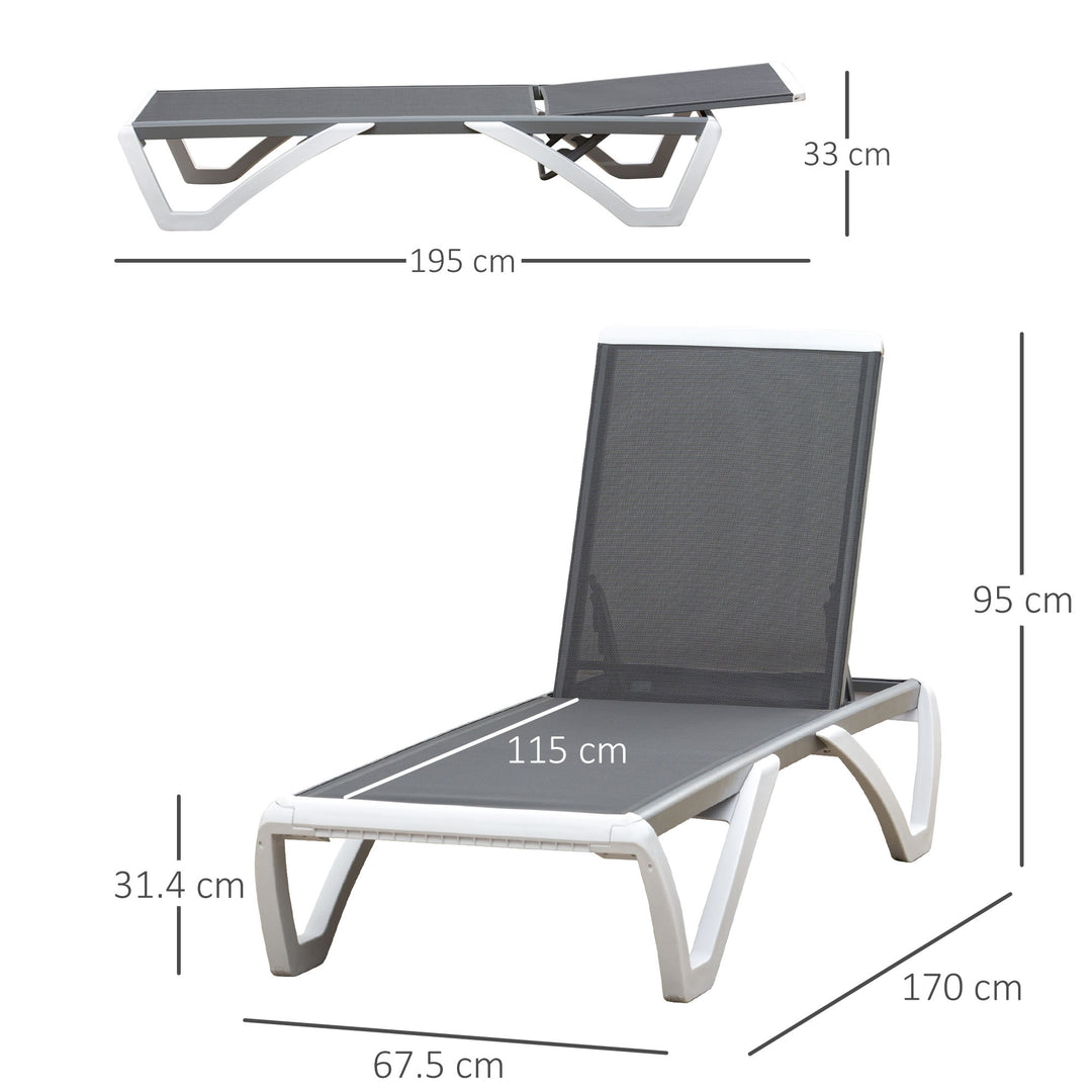 Portable Outdoor Chaise Lounger, with Adjustable Back, Breathable Texteline, Light Grey