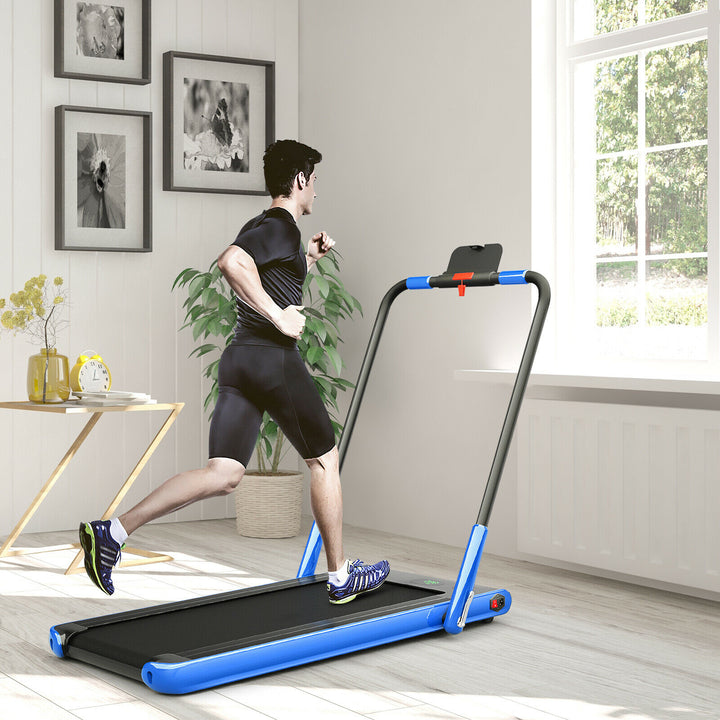 Folding Treadmill with LED Display Bluetooth Speaker-Blue