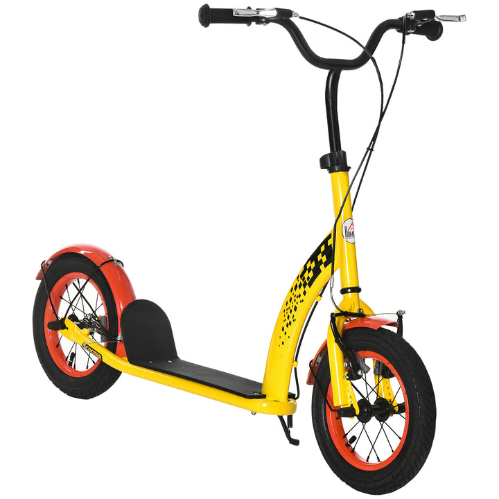 Kids Kick Scooter, w/ Adjustable Height, Front Rear Dual Brakes, 12 Inch Inflatable Rubber Wheels, for Ages 5+ Years - Yellow