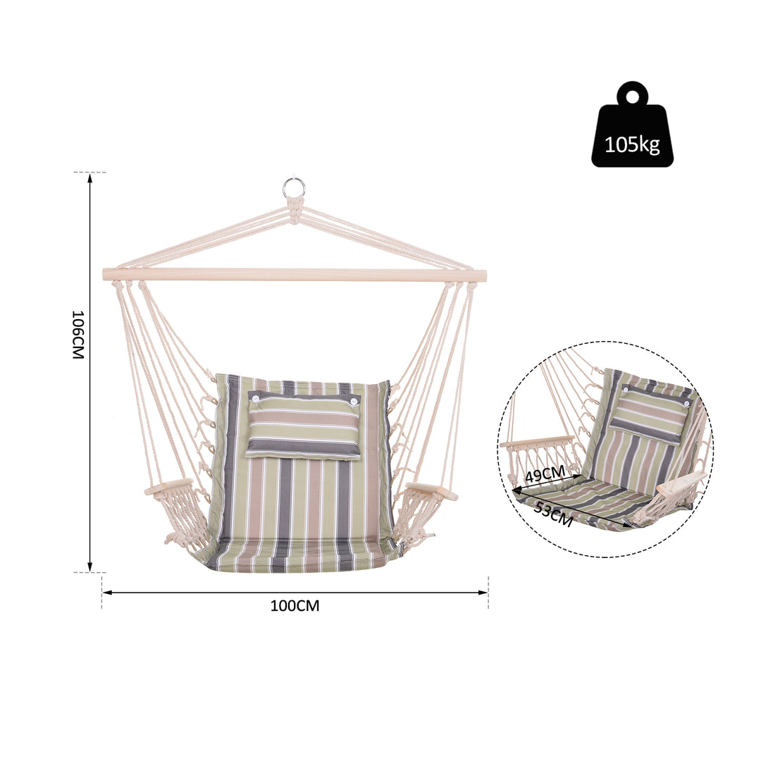 Garden Outdoor Hanging Hammock Chair Thick Rope Frame Wooden Arms Safe Wide Seat Garden Outdoor Spot Stylish Multicoloured stripes