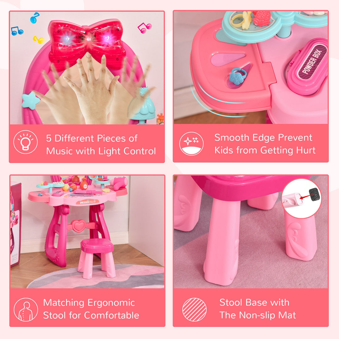 36 Pcs Kids Vanity Musical Dressing Table Make Up Desk w/ Stool Beauty Kit Toy Children Glamour Princess Magic Mirror Lights for 3 Years Old