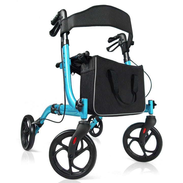 Folding Aluminium Rollator Walker Mobility Aid With 4 Wheels-Blue