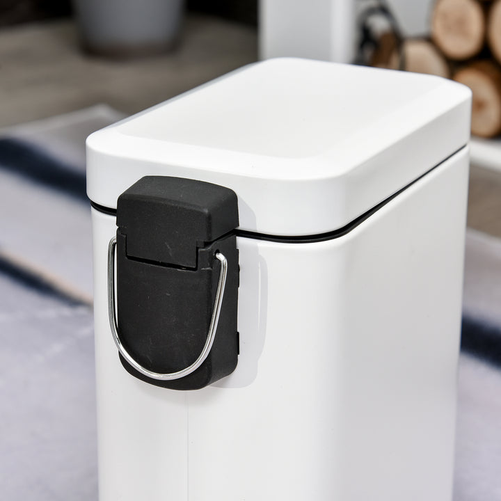 5L Rectangular Compact Bin Steel Body Removable Bucket Quiet-Close Lid w/ Pedal Lid Rubbish Trash Can Garbage Tidy Clean White