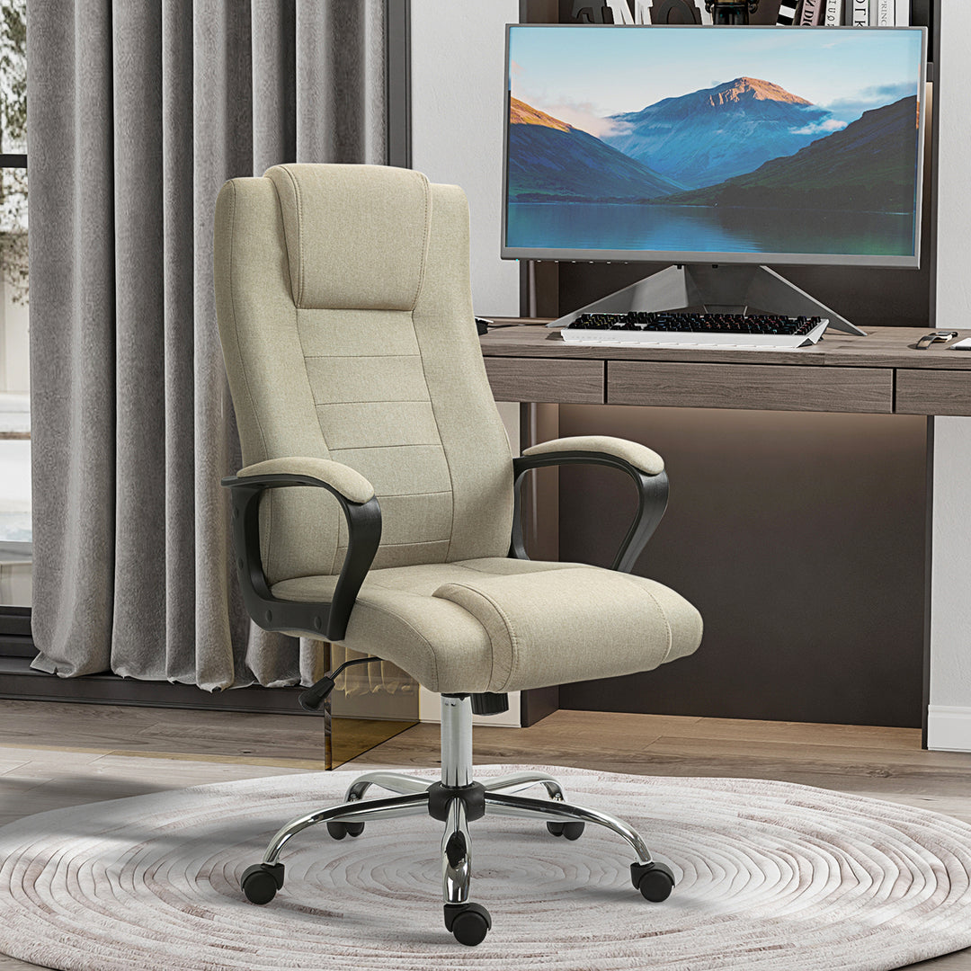 High Back Office Chair 360° Swivel Chair Adjustable Height Tilt Function Linen Khaki 62W x 62D x 110-119H cm