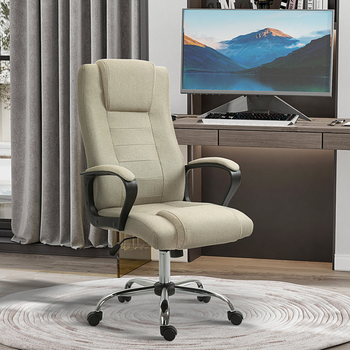 High Back Office Chair 360° Swivel Chair Adjustable Height Tilt Function Linen Khaki 62W x 62D x 110-119H cm