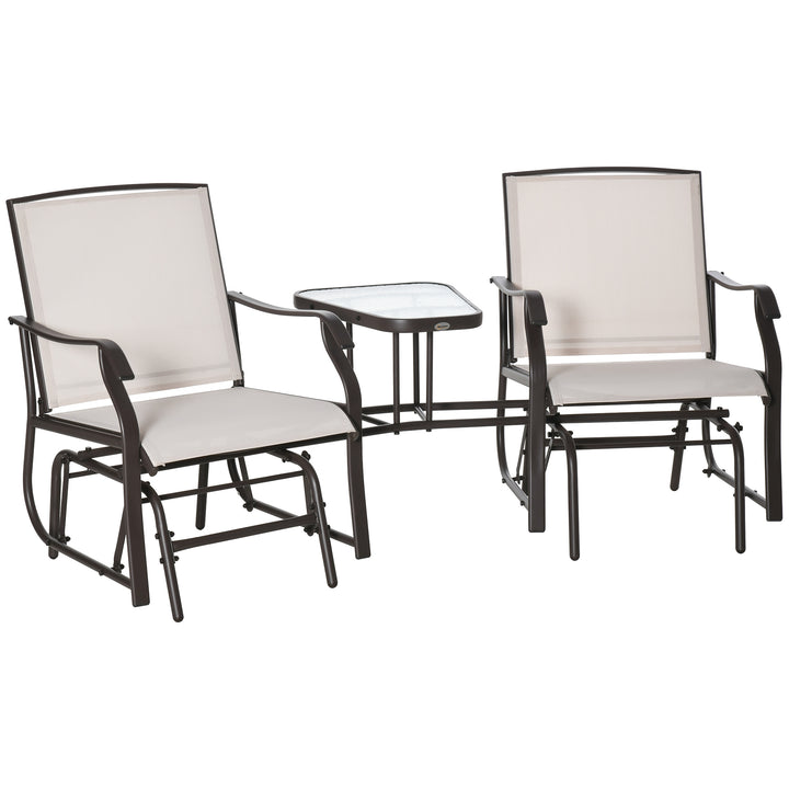 Garden Double Glider Rocking Chairs with Middle Table - Beige