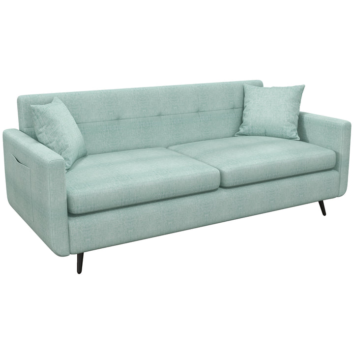 2 Seater Sofa Tufted Loveseat Settee with Steel Legs and 2 Storage Pockets - Blue