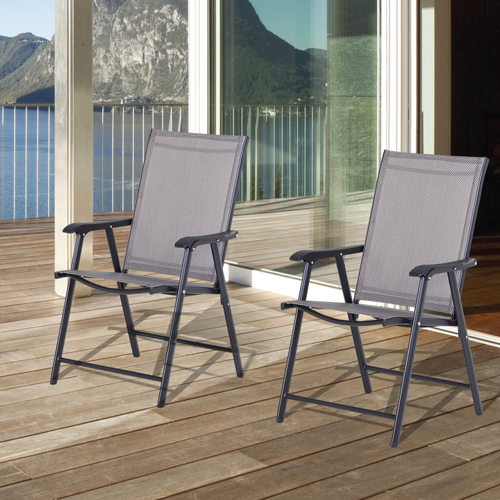 Set of 2 Foldable Garden Chairs W/ Metal Frame Outdoor Patio Park Dining Seat Yard Furniture Grey