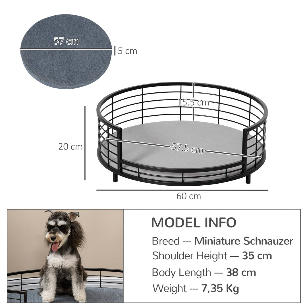 Raised Dog Bed with Soft Cushion, Modern Style Pet Sofa Bed Steel Frame, with Removable Cover, for Small Sized Dogs, Dia. 60 x 20 cm, Black