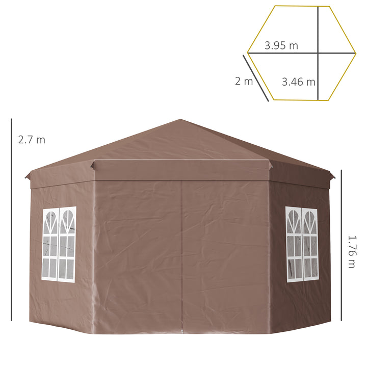 4m x 4m Hexagonal Metal Frame Garden Gazebo Brown