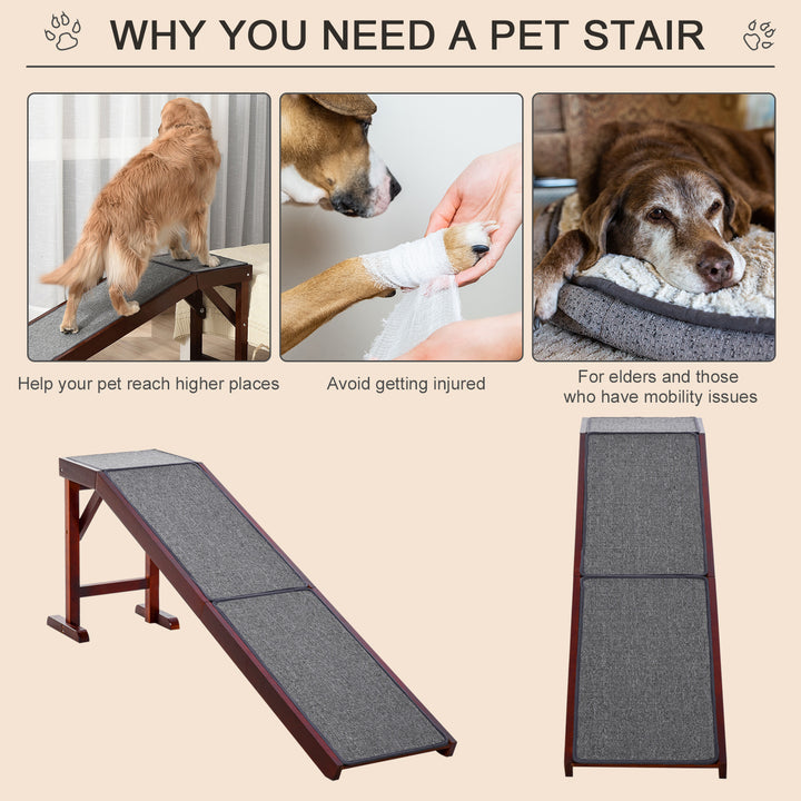 Pet Ramp for Dogs Non-slip Carpet Top Platform Pine Wood 188 x 40.5 x 63.5, Brown, Grey