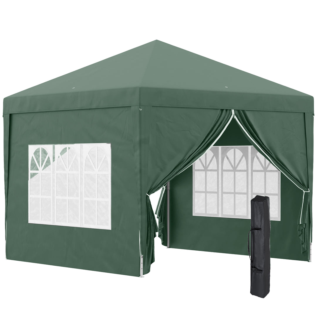 Outsunny 3 x 3m Pop Up Gazebo, Wedding Party Canopy Tent Marquee with Carry Bag and Windows, Green