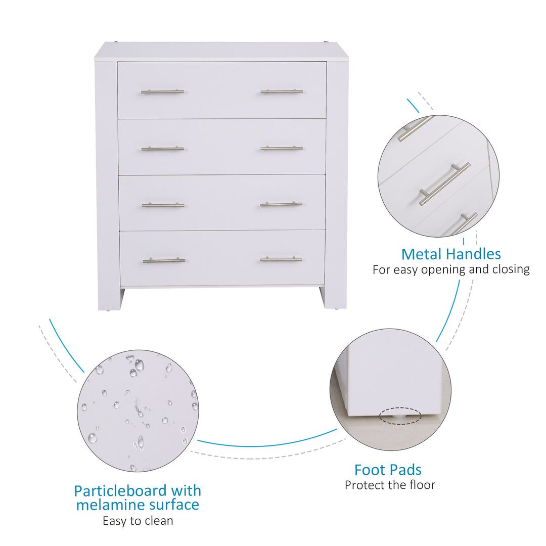 HOMCOM Particle Board 4-Drawer Bedroom Cabinet White