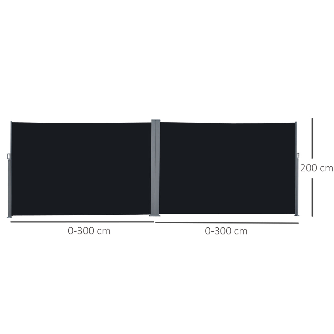 6 x 2m Retractable Sun Side Awning Screen Fence Patio Garden Wall Balcony Screening Panel Outdoor Blind Privacy Divider – Black