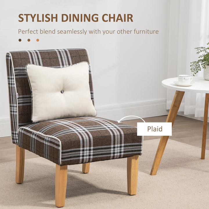 Modern Dining Chair, Linen-Touch Fabric Comfy Chair, Upholstered Armless Kitchen Chair with Rubber Wood Legs, for Living Bedroom, Tawny Brown
