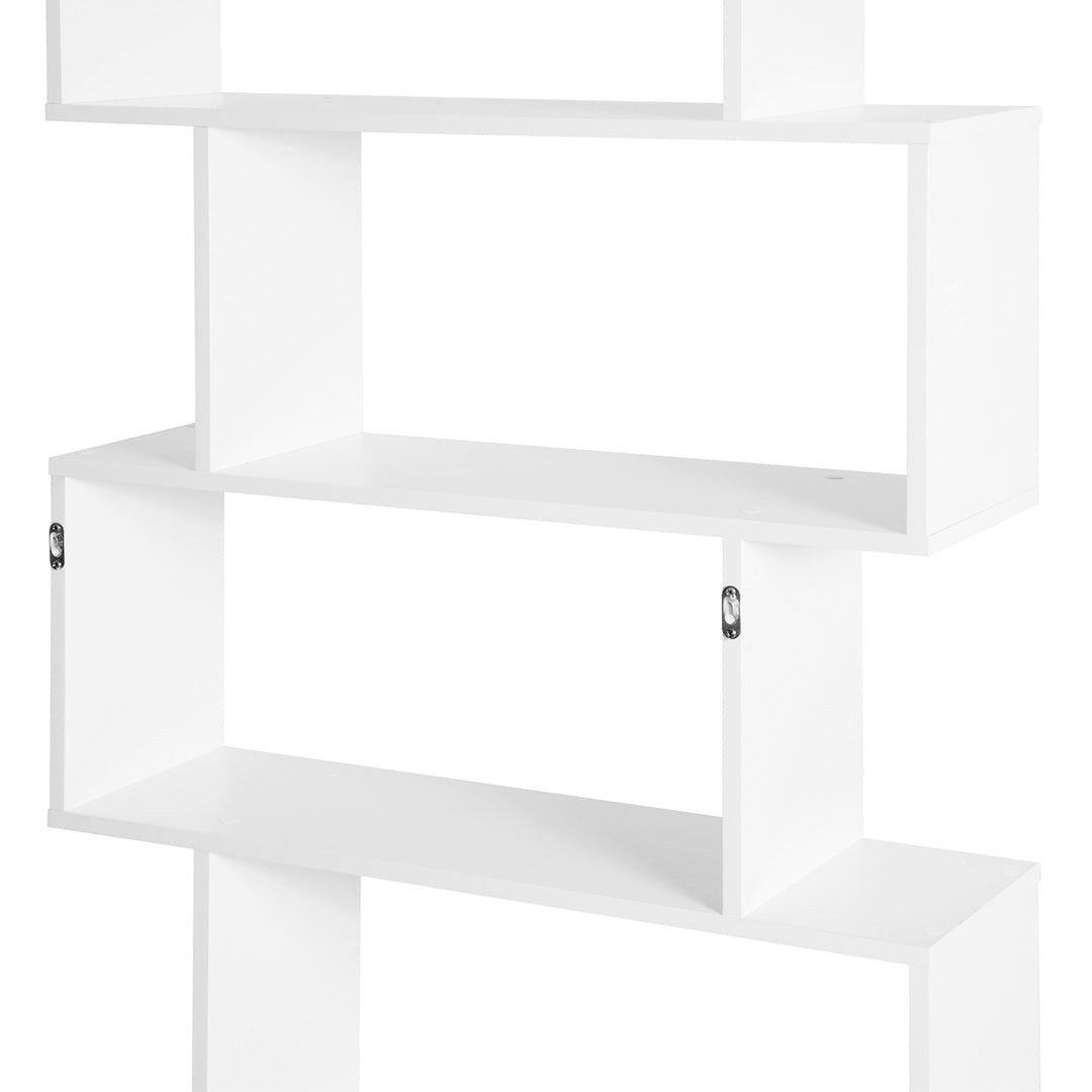 HOMCOM Wooden Wood S Shape Storage Display 6 Shelves Room Divider Unit Chest Bookshelf Bookcase Cupboard Cabinet Home Office Furniture, White