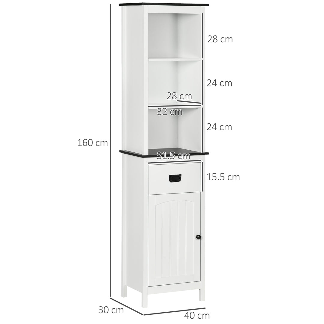 kleankin Tall Bathroom Cabinet, Freestanding Tallboy Storage Unit with Drawer and Adjustable Shelf for Living Room, White