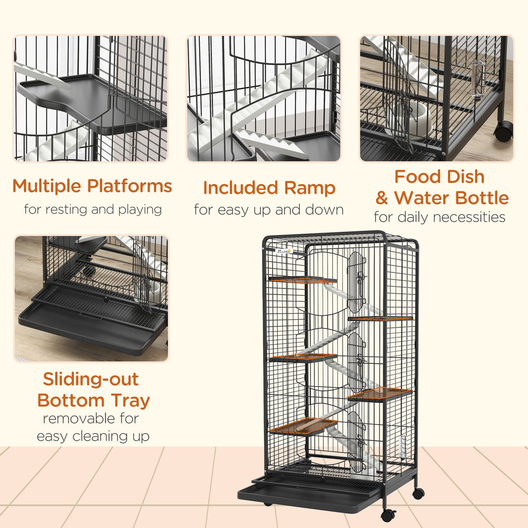 PawHut Five-Level Removable Small Animal Cage, 131cm - Black