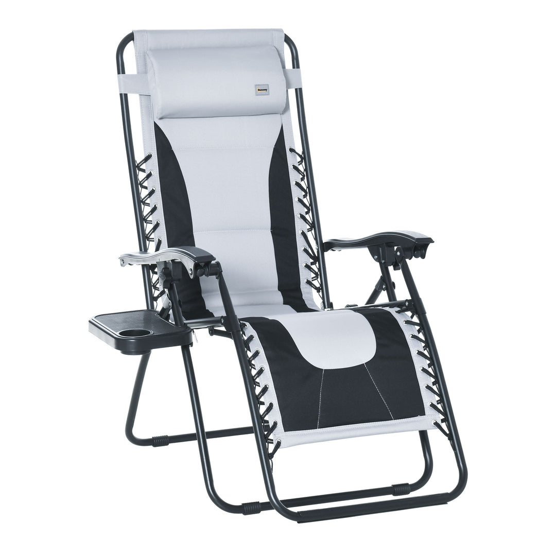 Zero Gravity Chair, Folding Recliner, Patio Lounger with Cup Holder, Adjustable Backrest, Padded Pillow for Outdoor, Patio, Deck, Light Grey