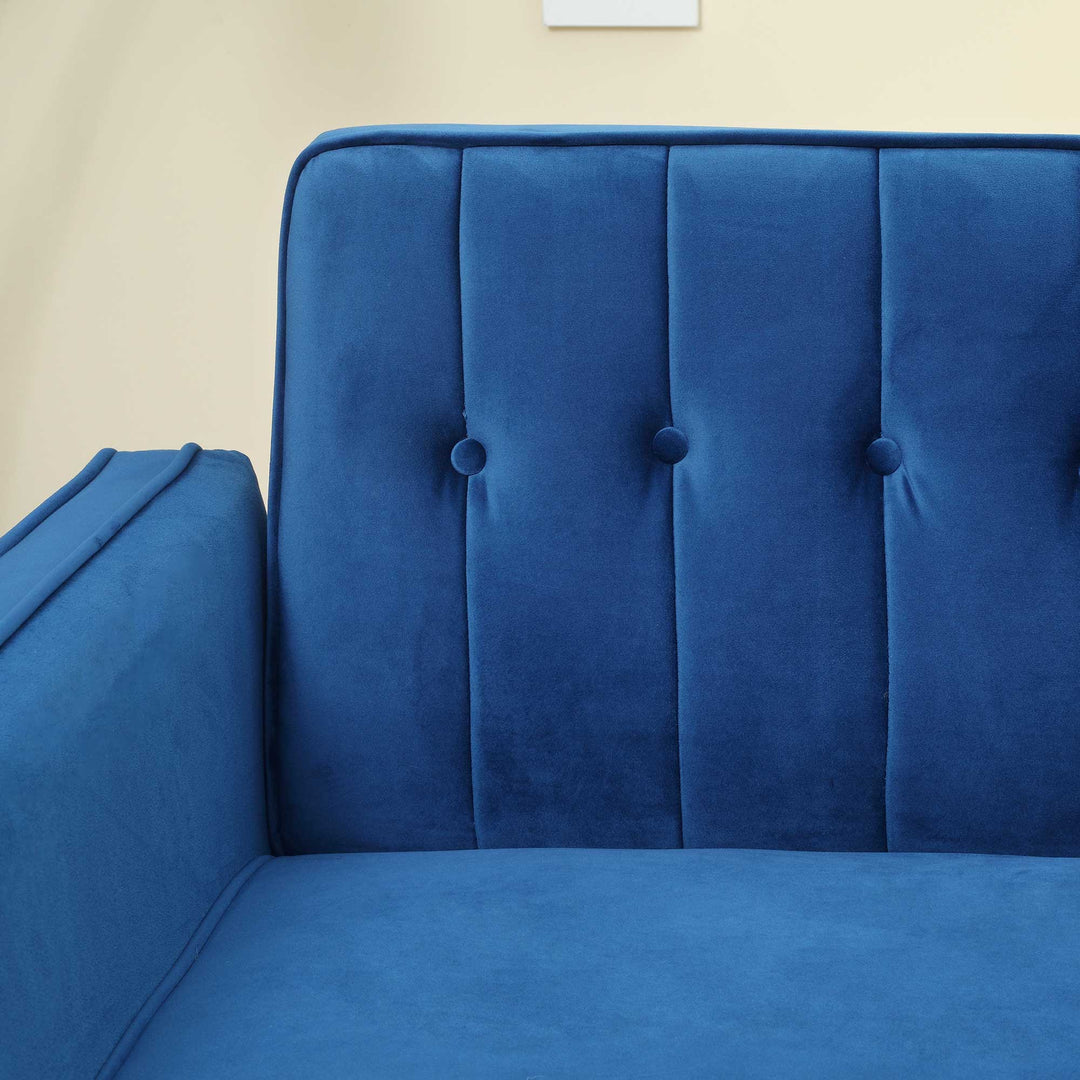 Modern Convertible Sofa Futon Velvet-Touch Tufted Couch Compact Loveseat with Adjustable Split Back, Blue