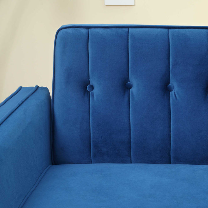 Modern Convertible Sofa Futon Velvet-Touch Tufted Couch Compact Loveseat with Adjustable Split Back, Blue
