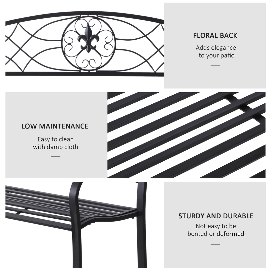 2 Seater Outdoor Patio Metal Garden Bench Yard Furniture Porch  Park Chair Loveseat Black 129L x 91H x 50W cm