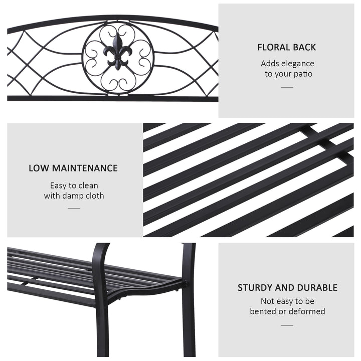 2 Seater Outdoor Patio Metal Garden Bench Yard Furniture Porch  Park Chair Loveseat Black 129L x 91H x 50W cm