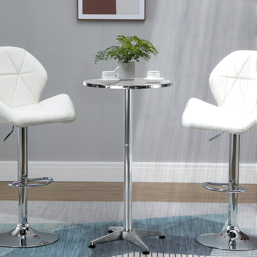 Aluminum Bistro Bar Table Round Tabletop Dining Wine Pub Stainless Steel 2 Height Settings 70cm/110cm