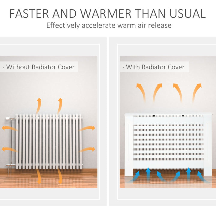 MDF Modern Radiator Cover Cabinet Top Shelving Home Office Slatted Design White 112L x 19W x 81H cm