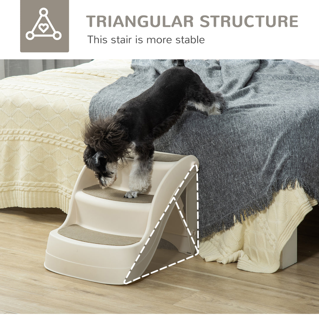 PawHut Foldable Pet Stairs Portable Dog Steps 3-Step Design with Non-slip Mats for High Beds, Sofas, 49 x 38 x 38 cm, Cream