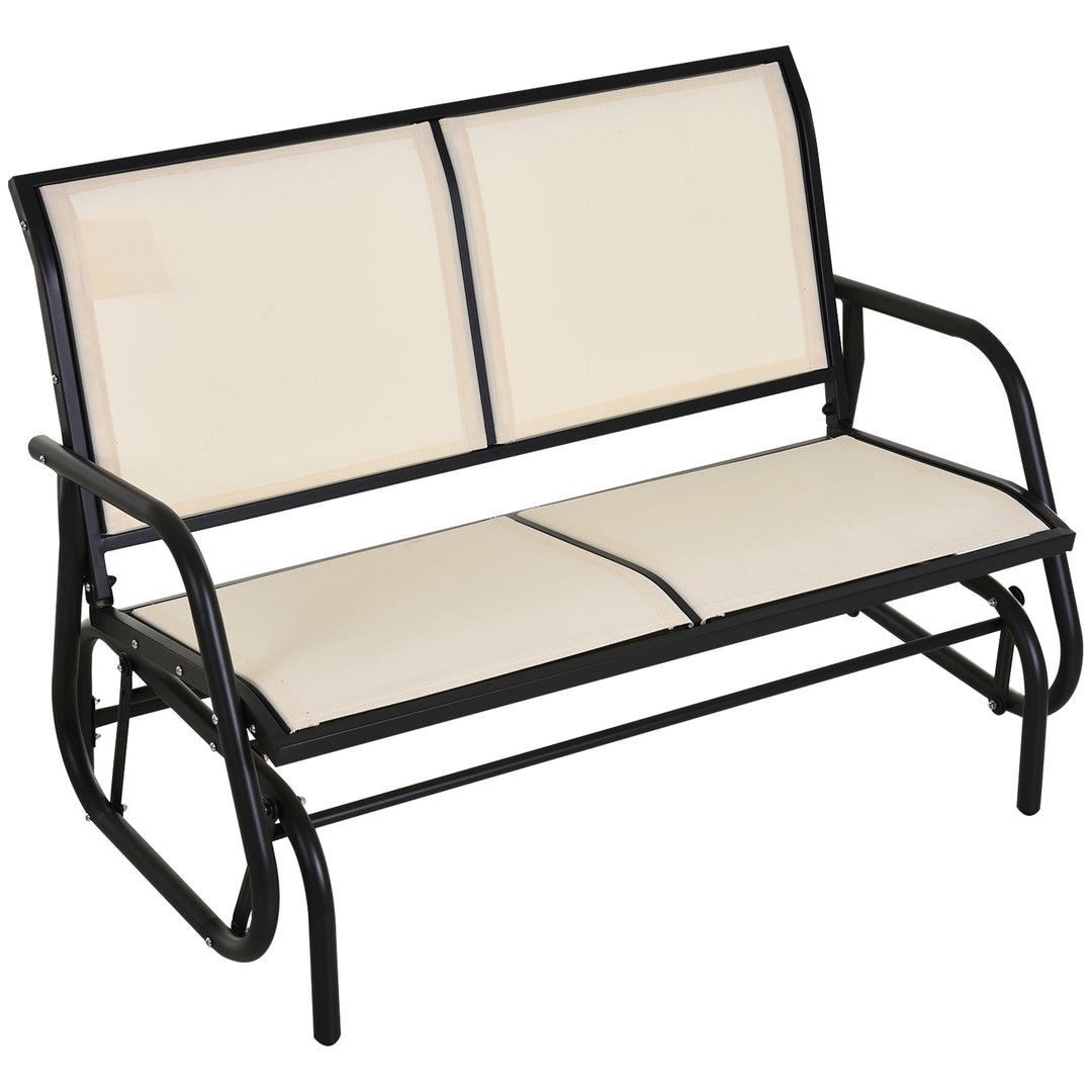 2-Person Outdoor Glider Bench Patio Double Swing Gliding Chair Loveseat w/Power Coated Steel Frame for Backyard Garden Porch, Beige