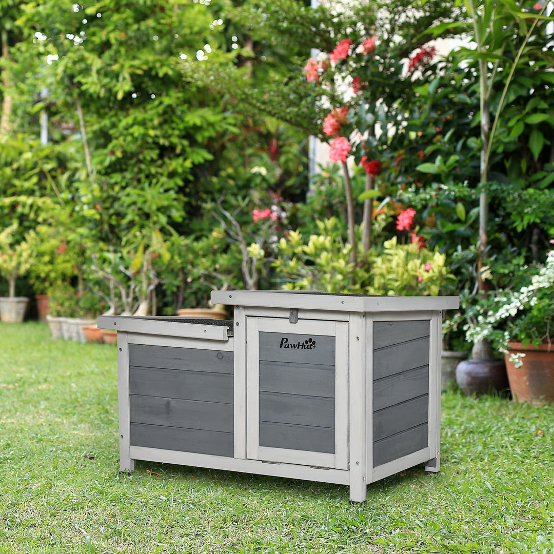 PawHut Wooden Rabbit Hutch, Guinea Pig Cage, Bunny Run, Small Animal House for Indoor Outdoor with Openable Roof, 70 x 43 x 45cm, Grey