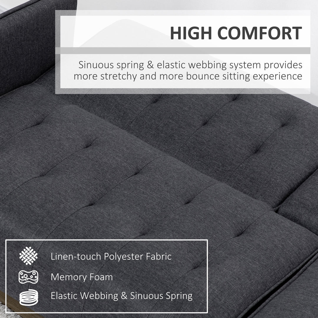 Upholstered 3 Seater Sofa Bed, Linen-Touch Sleeper Futon Recliner with Storage and Cupholders, Grey