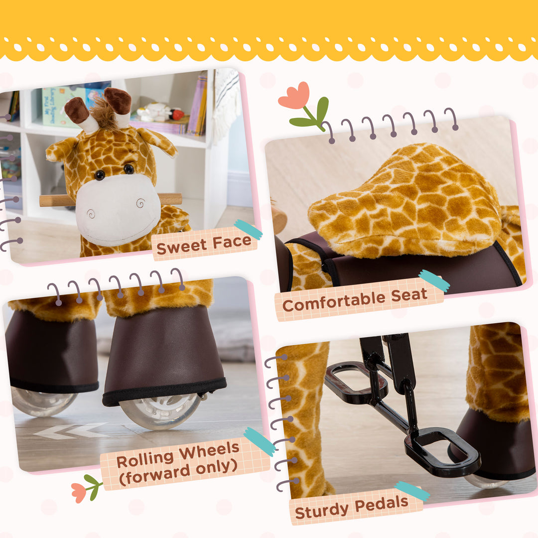Riding Horse for Kids Ride On Giraffe Toy with Wheels Mechanical Rocking Pony Gift for 3-6 Years Girls Boys