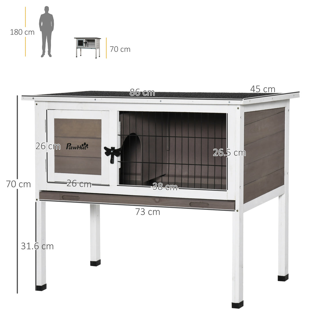 PawHut Elevated Wooden Rabbit Hutch, Indoor/Outdoor Bunny Cage with Hinged Asphalt Roof and Removable Tray for Guinea Pig, Brown