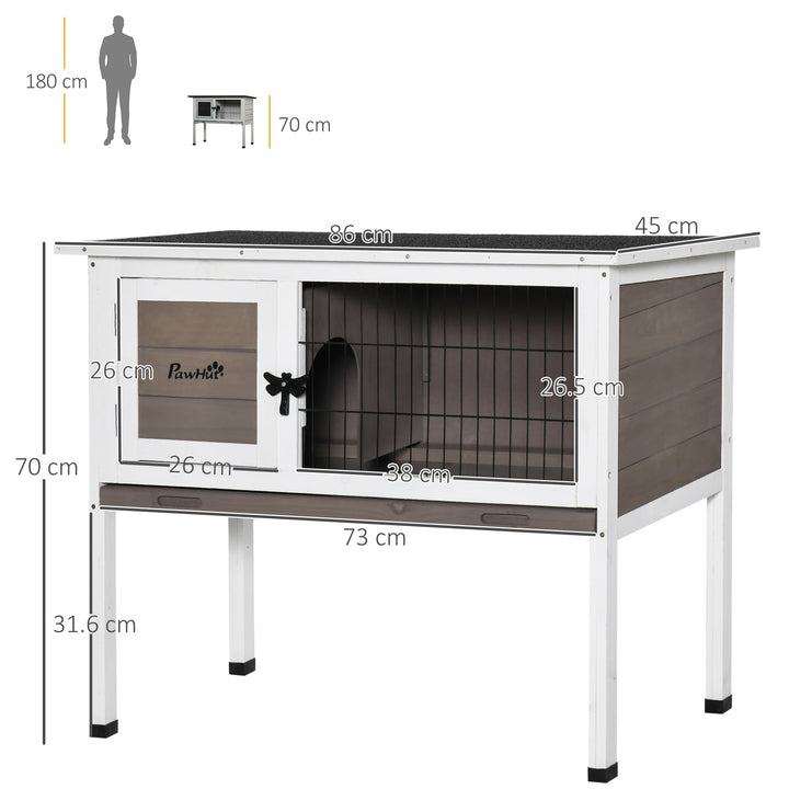PawHut Elevated Wooden Rabbit Hutch, Indoor/Outdoor Bunny Cage with Hinged Asphalt Roof and Removable Tray for Guinea Pig, Brown