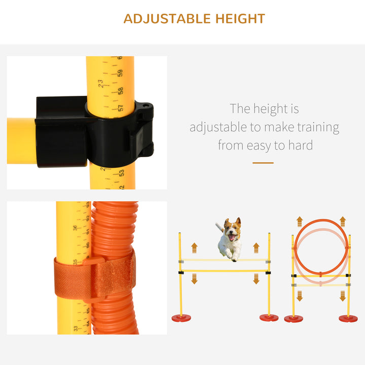 PawHut 4PCs Portable Pet Agility Training Obstacle Set for Dogs w/ Adjustable Weave Pole, Jumping Ring, Adjustable High Jump, Tunnel