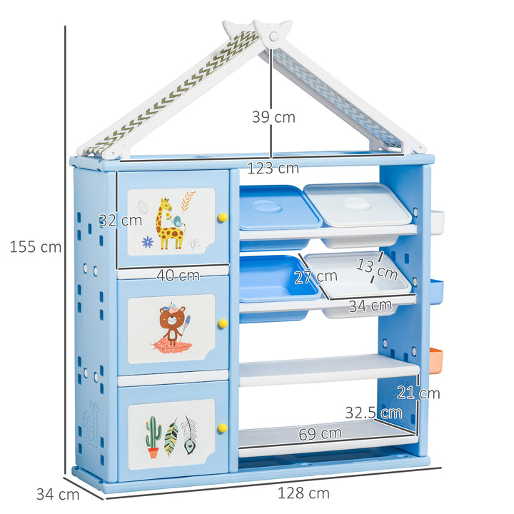 Kids Storage Unit Toy Box Organiser Book Shelf with shelves, storage cabinets, storage boxes, and storage baskets, Blue