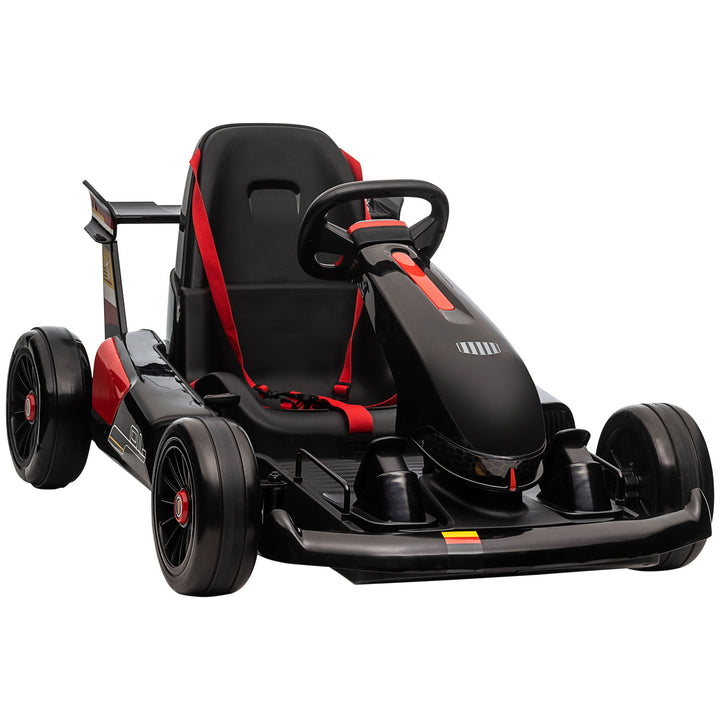 Electric Go Kart with Adjustable Footrest, Reversing Steering Wheel, Kids Ride-On Racing Go Kart with 12V Rechargeable Battery, 2 Speeds Black