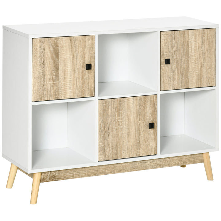 Storage Cabinet, Bookcase, Display Shelf with 6 Storage Cubes & Doors for Dining Room, Living Room, Natural