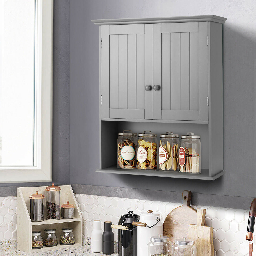 Wall Mounted Bathroom Storage Cabinet with Adjustable Shelf-Grey