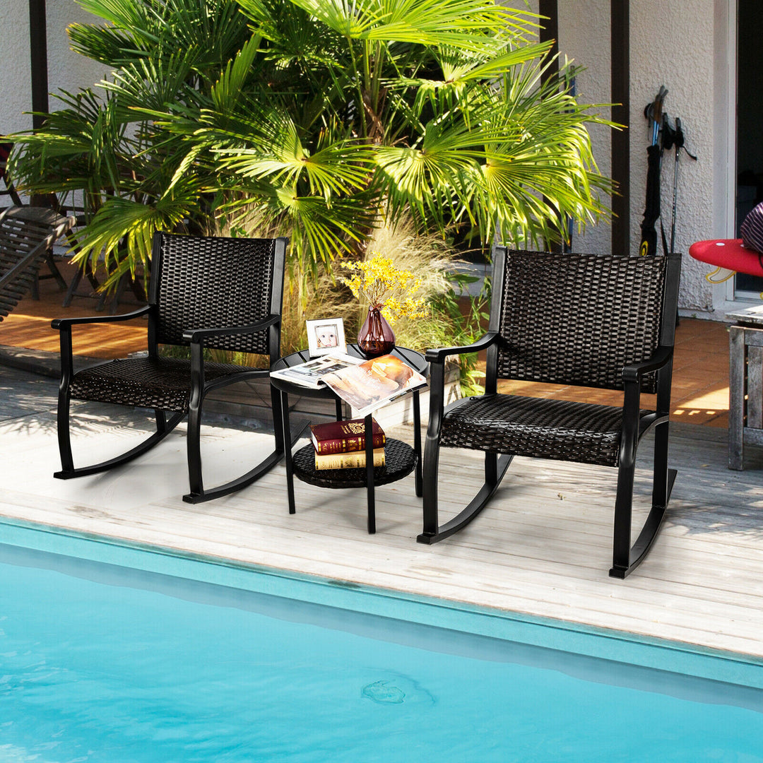 3 Piece Rocking Table Chairs Set with Coffee Table for Poolside