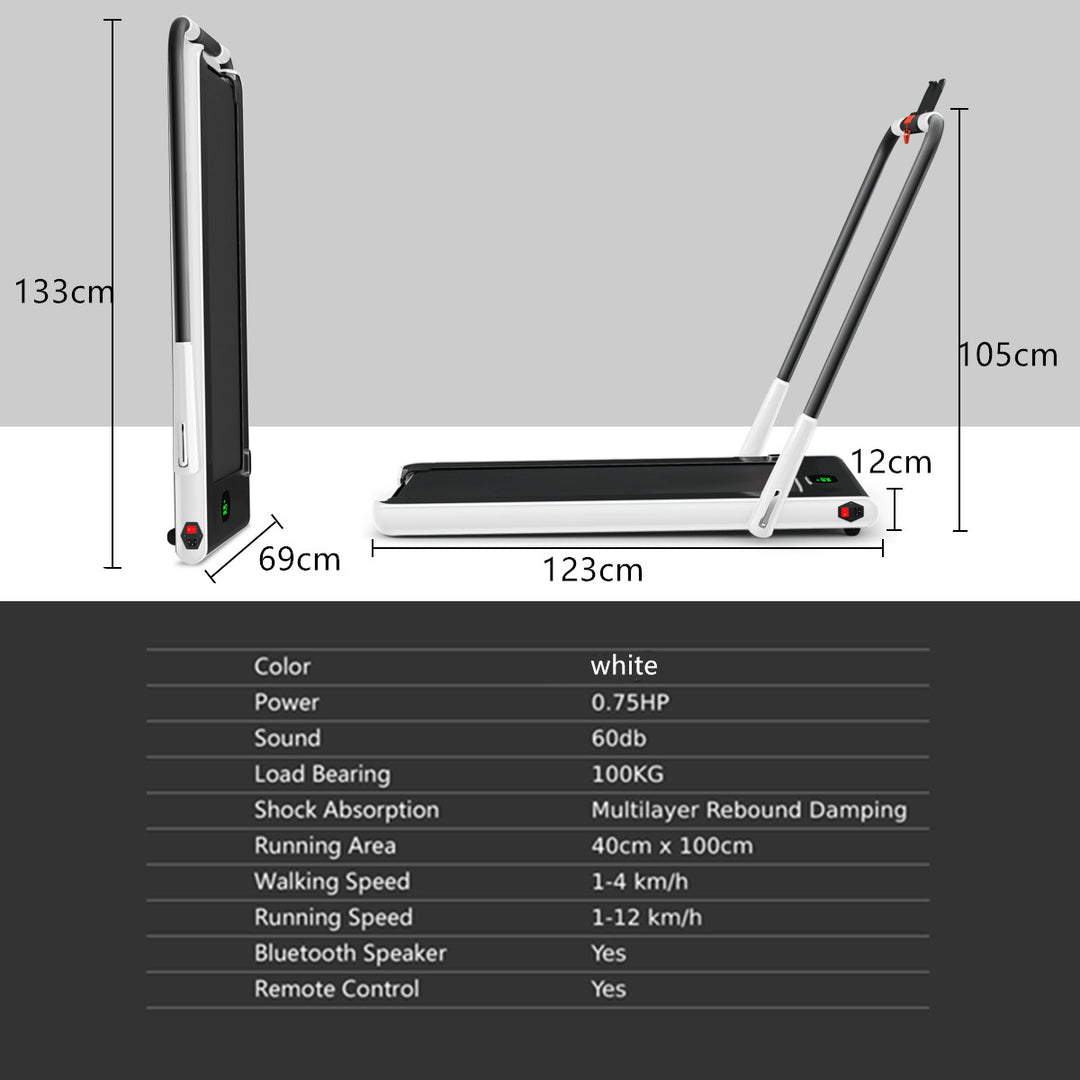 Folding Treadmill with LED Display Bluetooth Speaker-White