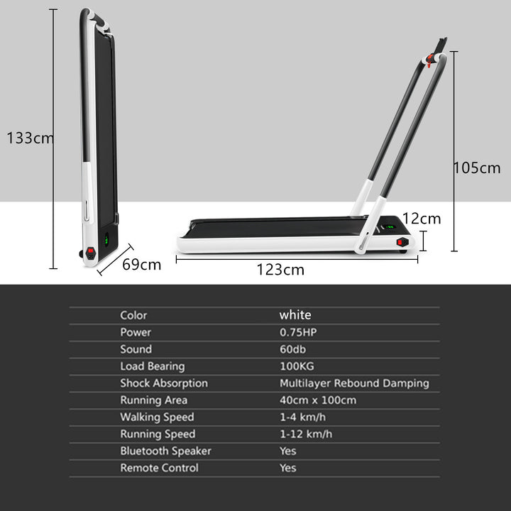 Folding Treadmill with LED Display Bluetooth Speaker-White