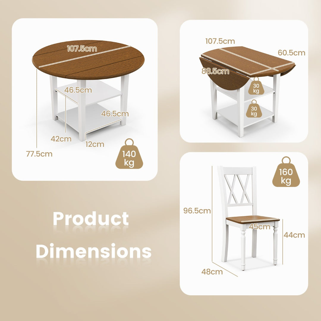 5 Pieces Extendable Dining Table Set with 2-Tier Storage Shelf